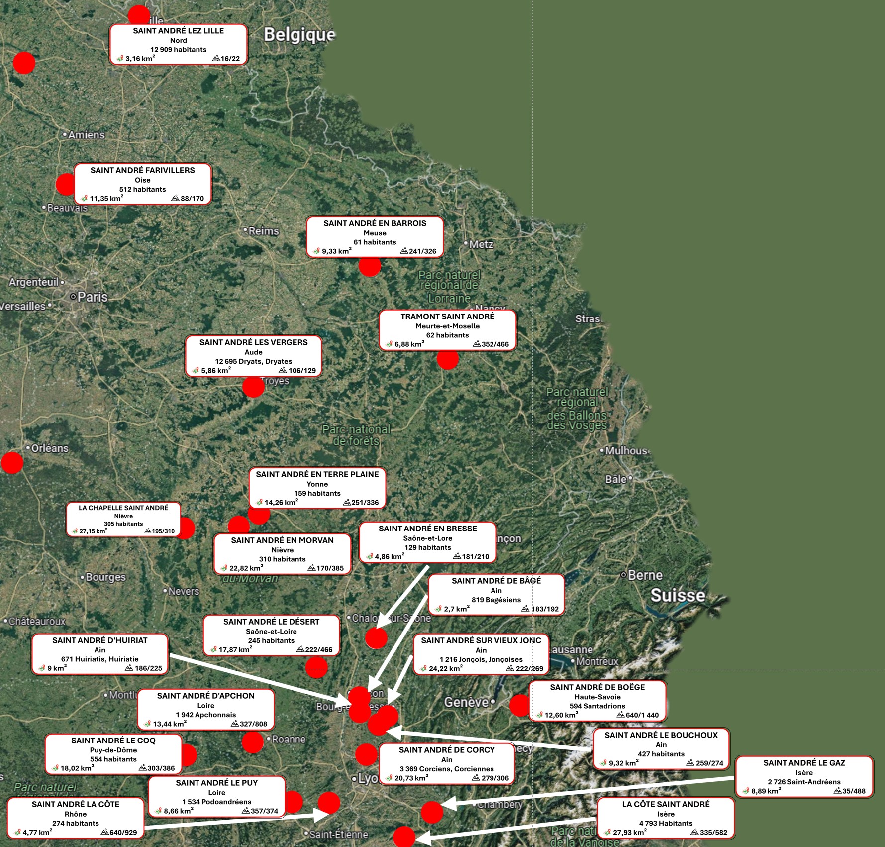 Zoom sur les Saint André du nord-est de la France